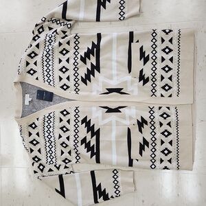 NEW Lucky Brand Women’s Medium Aztec Print Boho Tan Long Open Cardigan Size Med